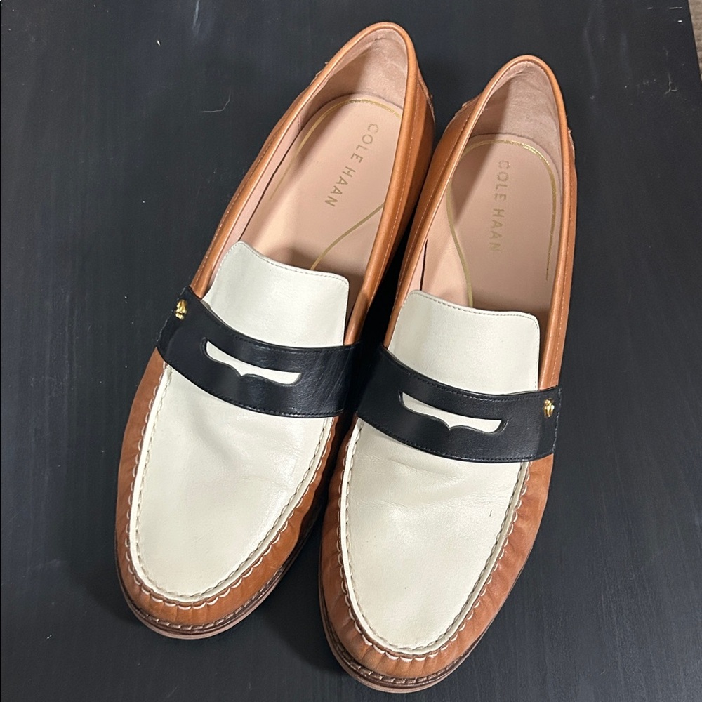 Cole Haan Cream black and Brown Slip-On Loafers